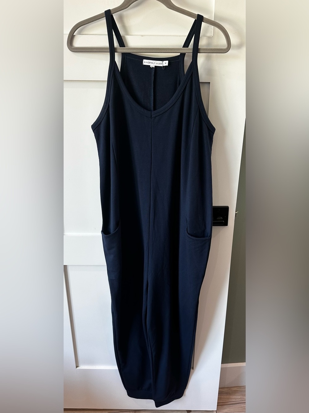 Sincerely Jules Size Medium Navy Blue  Tank Jumpsuit Sleeveless Pockets Summer